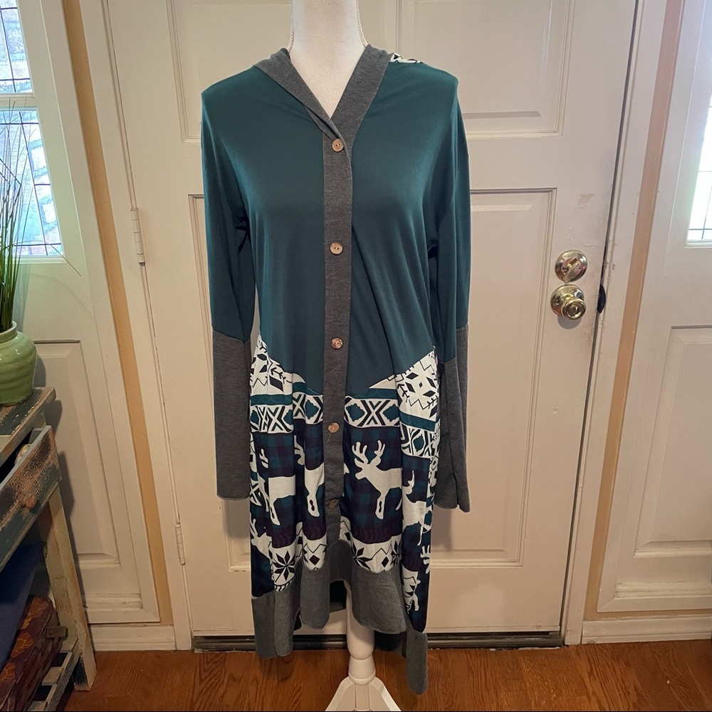 Camisa Hi-Low Ling Sleeve Reindeer Dress